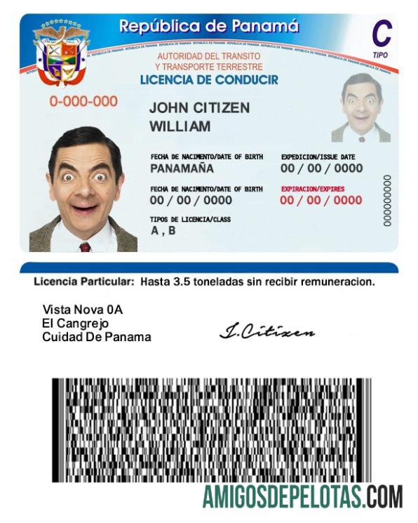 Carteira de motorista do Panamá amostra